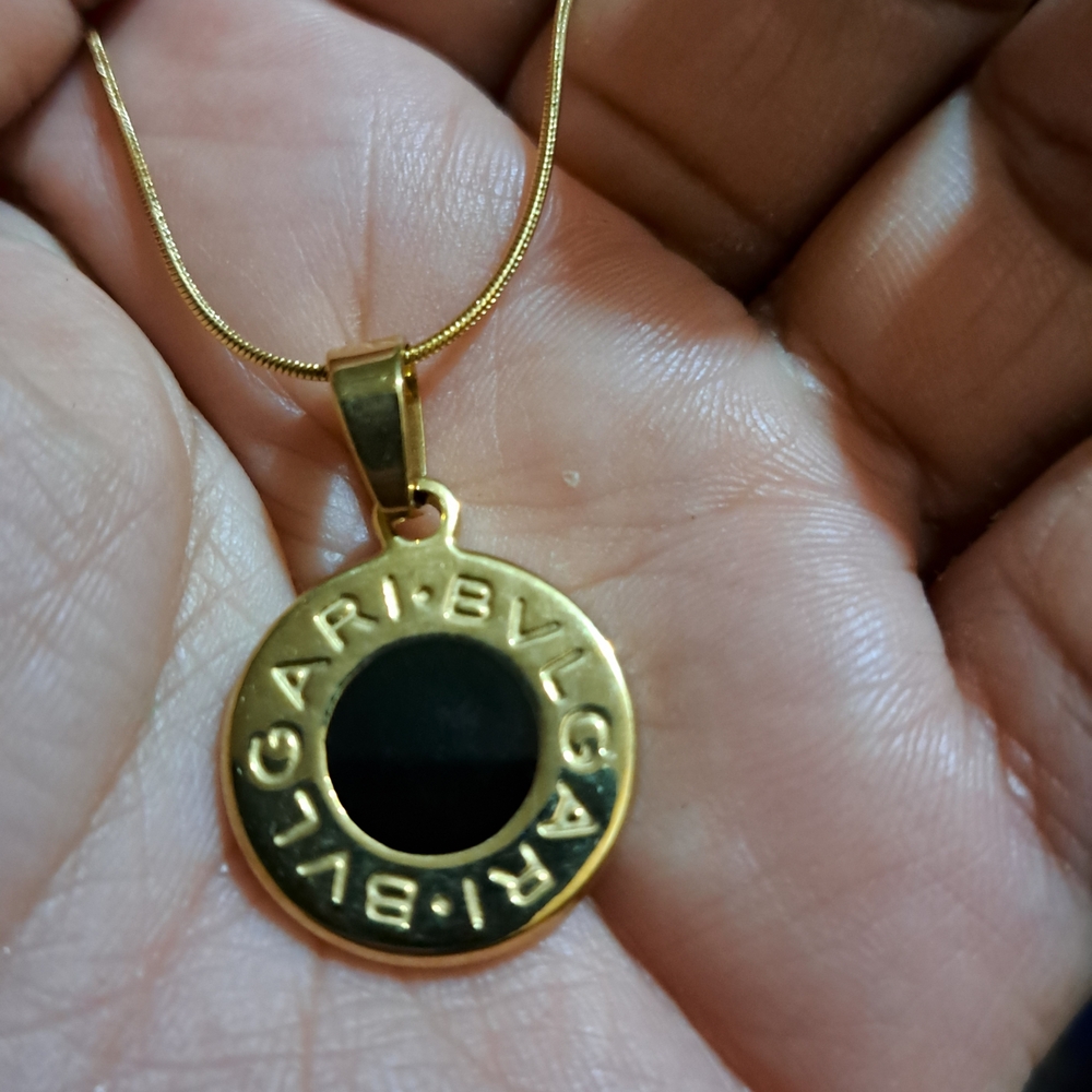 Gold and Black Round Logo Pendant Necklace
